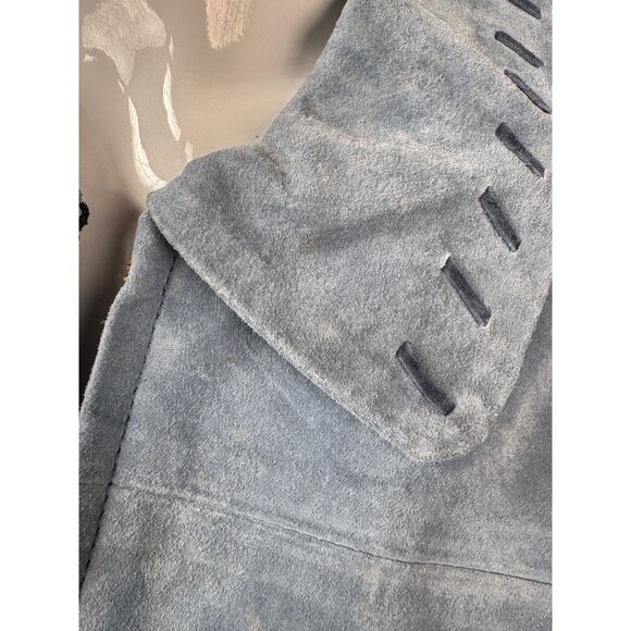 The Quacker Factory Womens Medium Blue Leather Jacket With Sunflower Embroidery - Picture 2 of 16